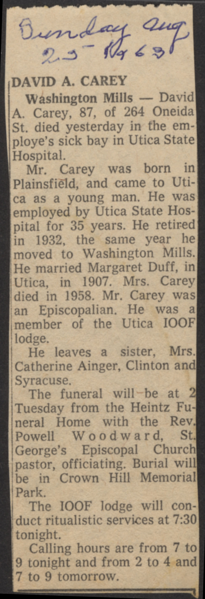 carey david a obit