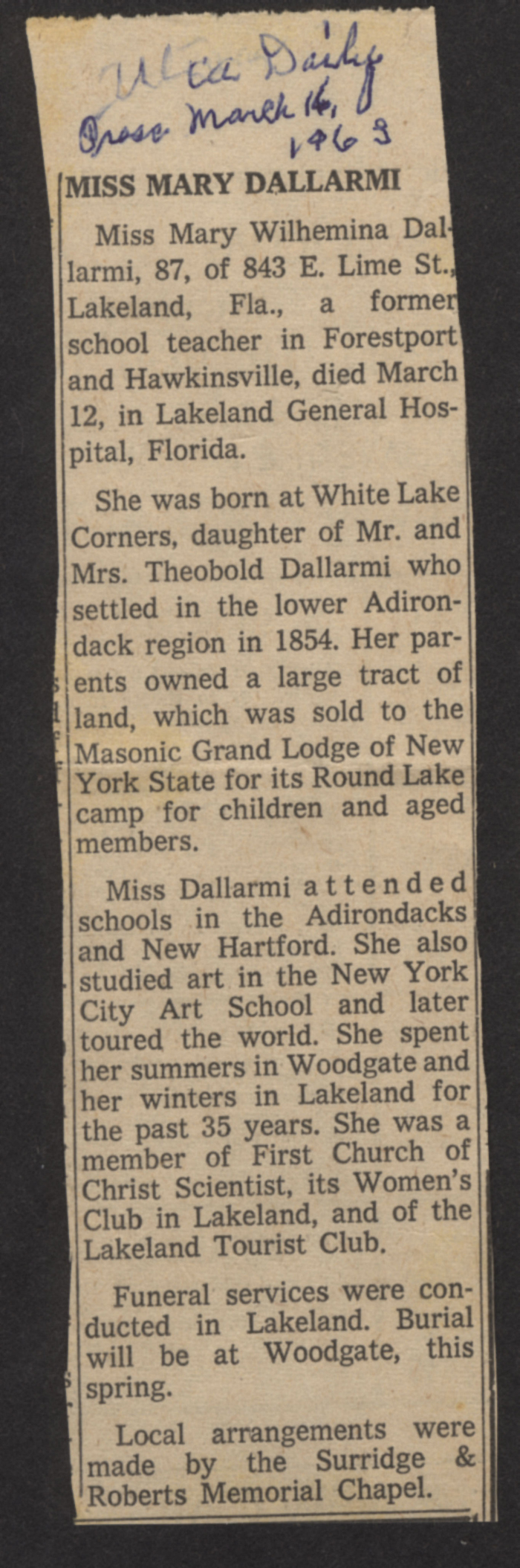 dallarmi mary wilhemina obit