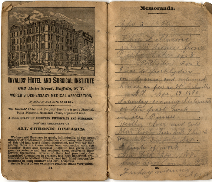 memorandum account book 1889 017: entry mentions the names John Dallarmi and W.A. Smith. Also mentions Bisby Lake.