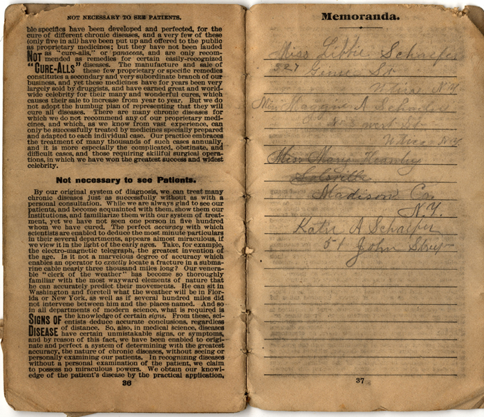 memorandum account book 1889 018: entry mentions the names Libbie Schaefer, Maggie A. Schaefer, Mary Keanely, Katie A. Schaefer.018