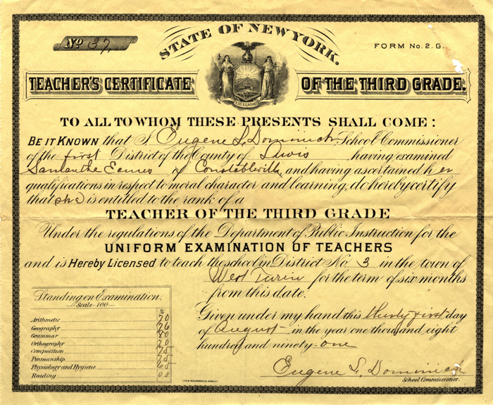 teachers cert eames samantha dominick eugene 1891