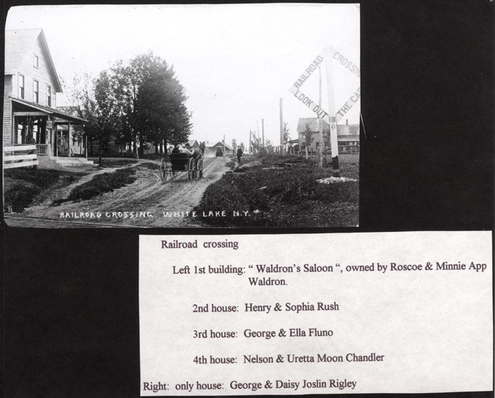 railroad crossing white lake waldrons saloon 1910