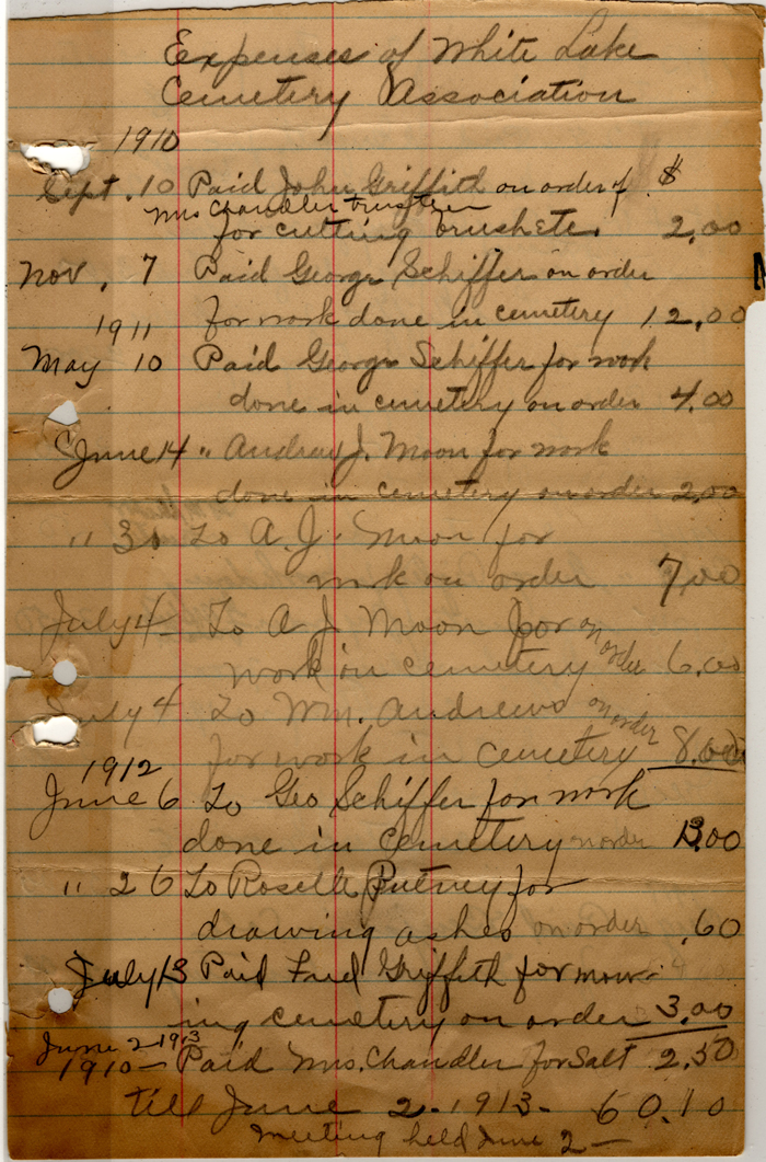 white lake cemetery association document 1910 001