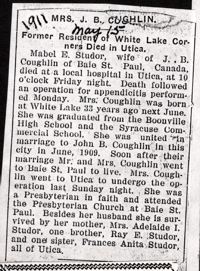 coughlin mabel e studor obit