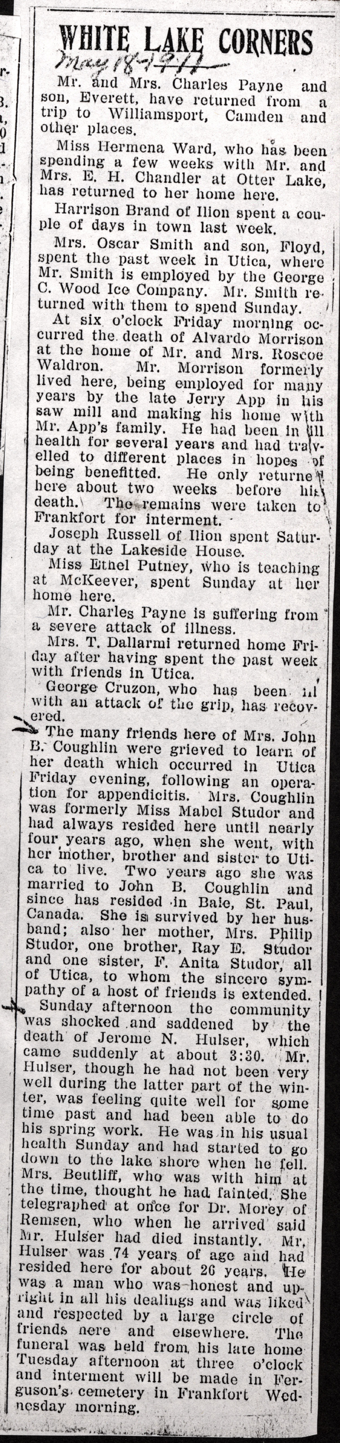 white lake corners boonville herald may 18 1911