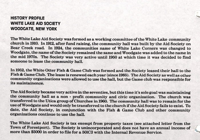 white lake aid society new name woodgate 1912