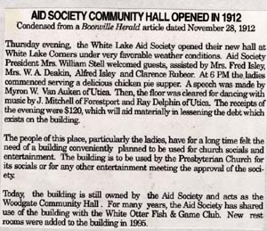 white lake aid society new hall boonville herald nov 28 1912