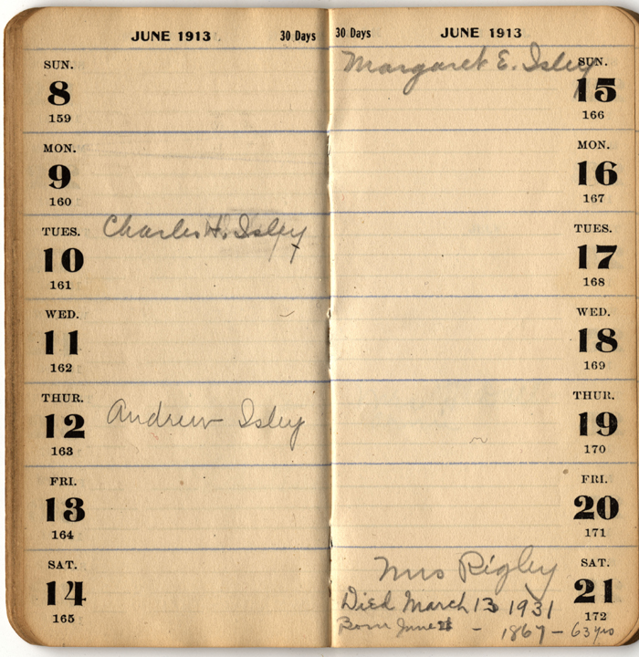 address date book isley lena m 1913 015