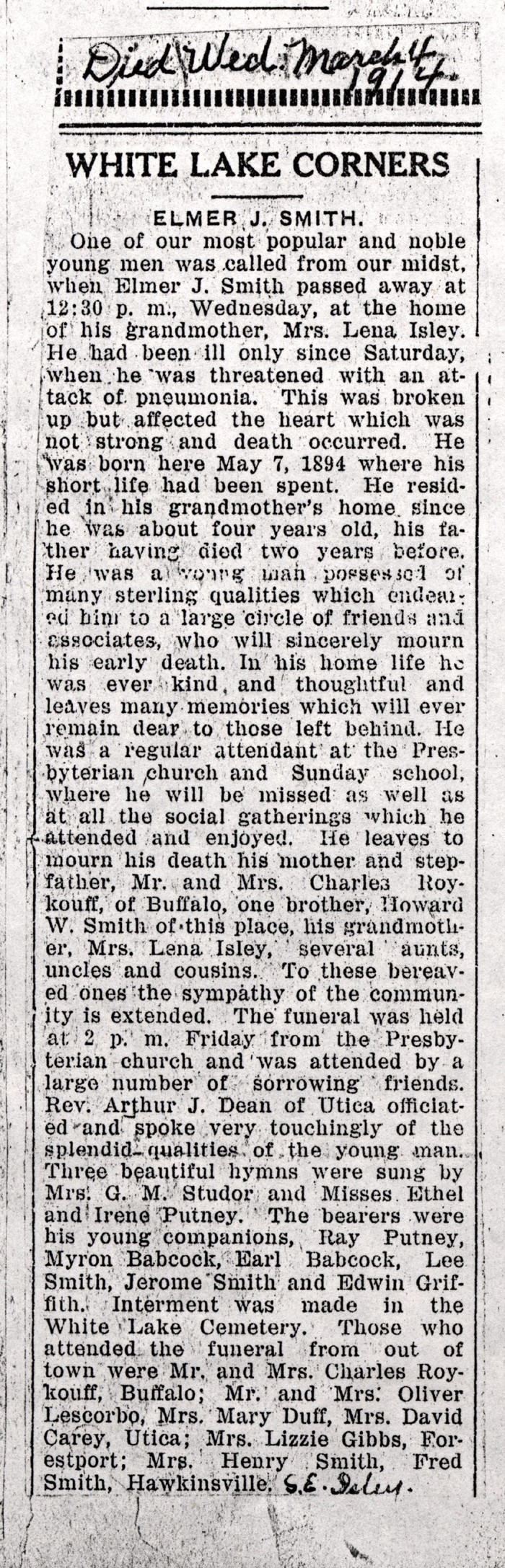 smith elmer j obit