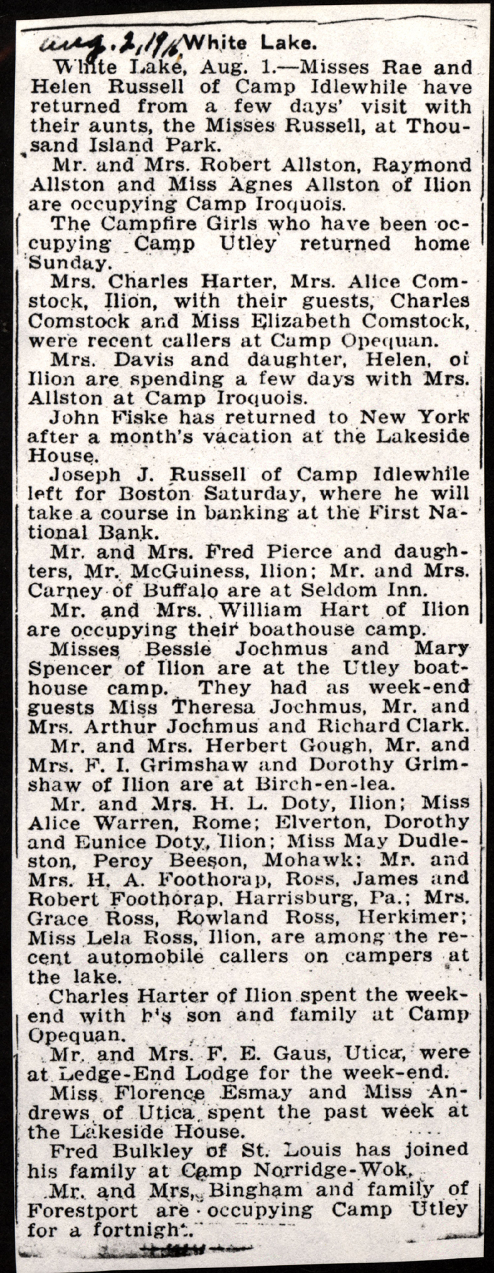 white lake news boonville herald aug 2 1916