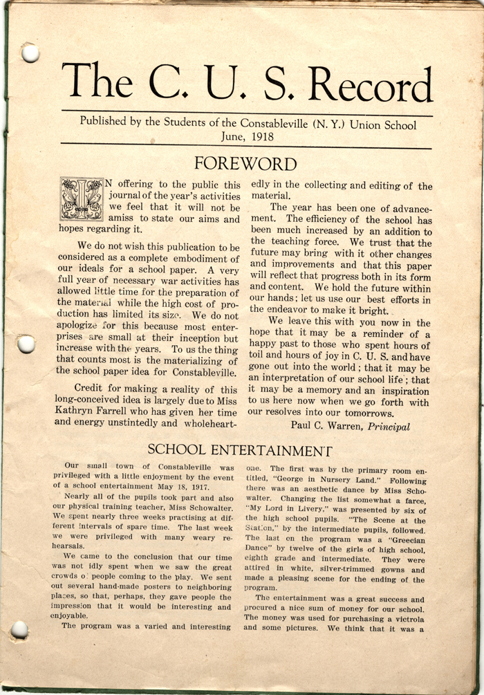 constableville union school news 1917 1918 001 page 01