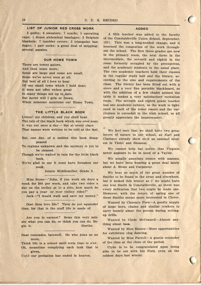 constableville union school news 1917 1918 003 page 10