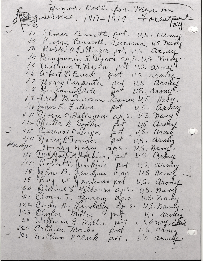 honor roll for men in service forestport 1917 1919 001