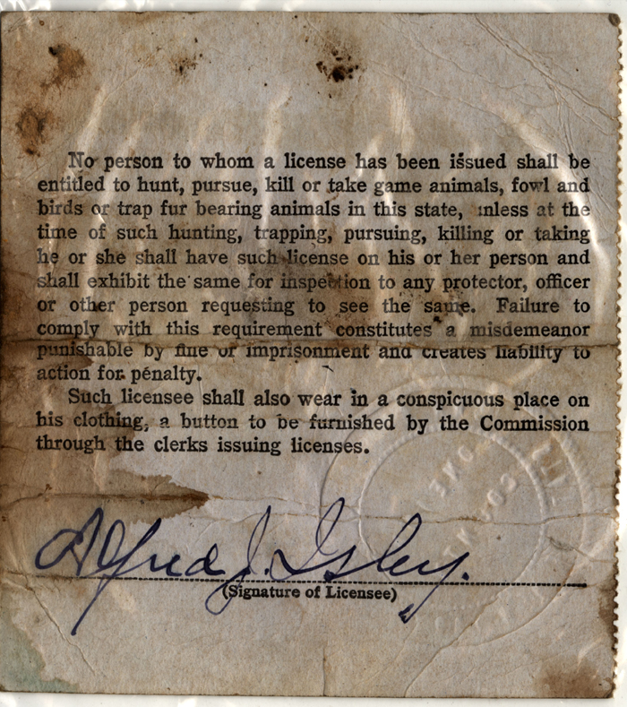 hunting trapping license isley alfred j 1917 002