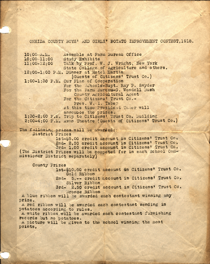boys and girls potato contest itinerary 1918