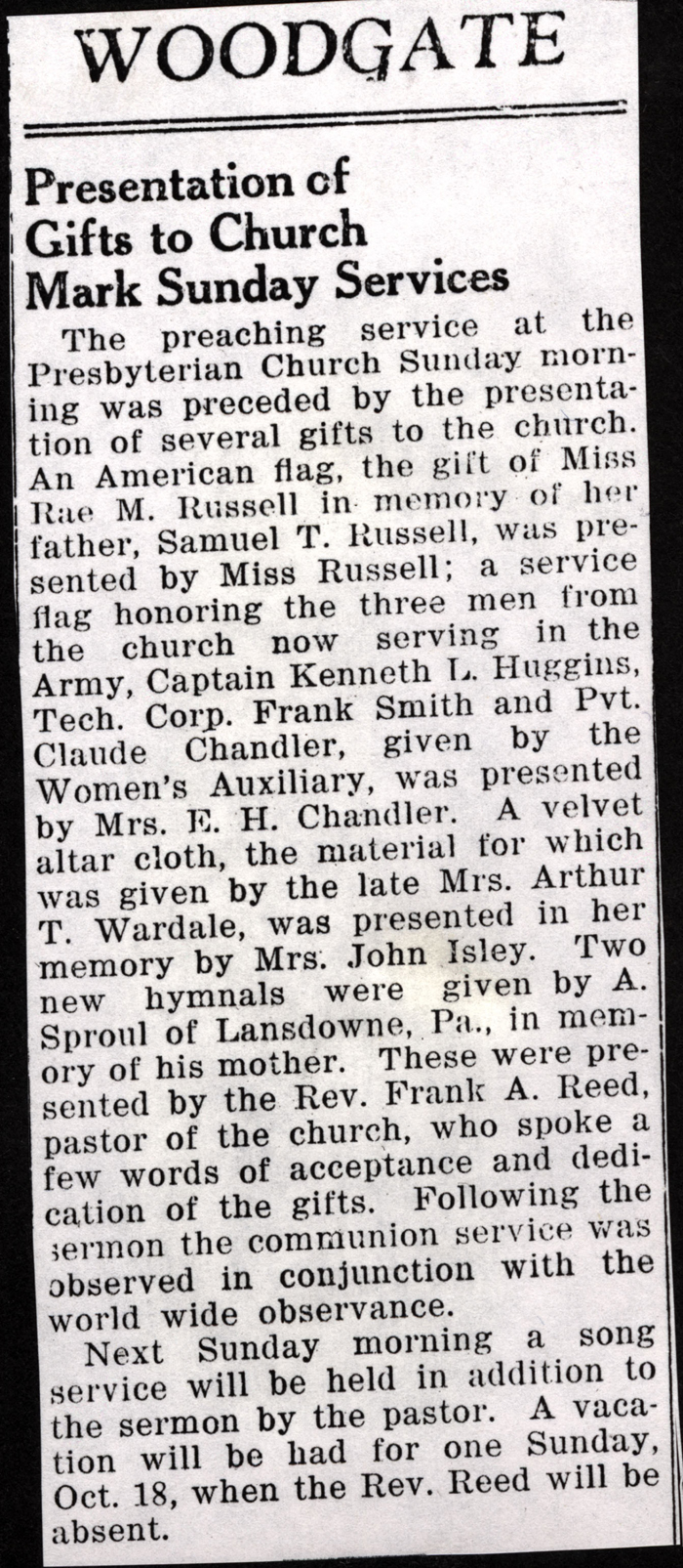 presentation of gifts to church mark sunday services boonville herald 1918