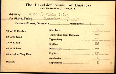 excelsior school of business report card isley j viola december 31 1917