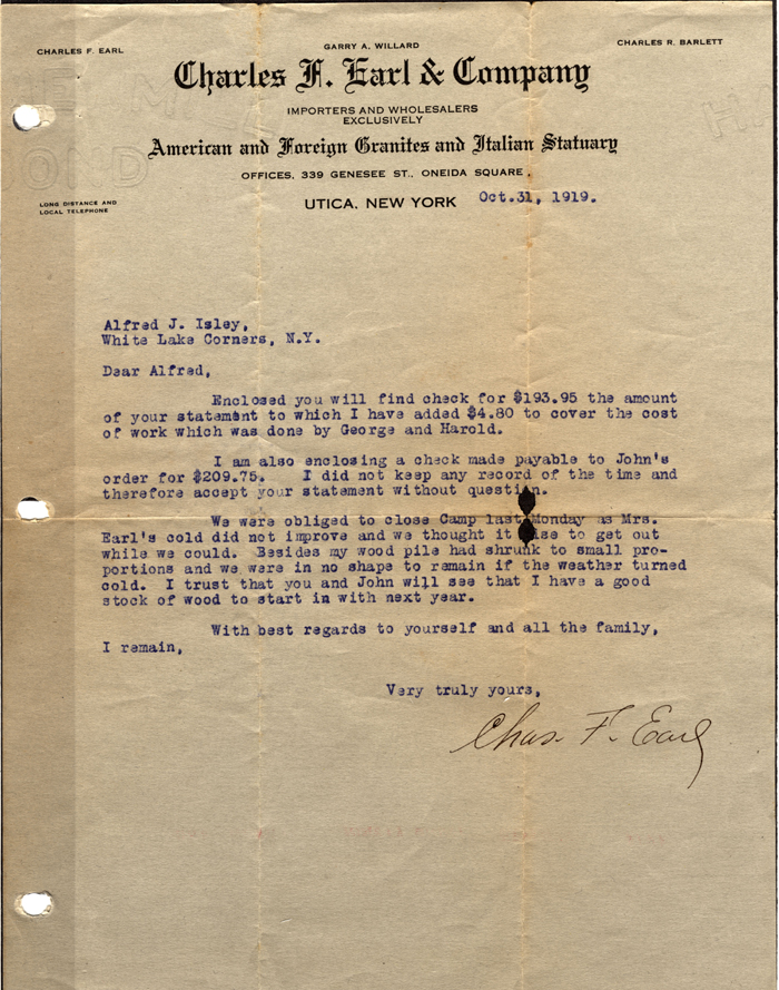 earl charles f letter isley alfred j oct 31 1919