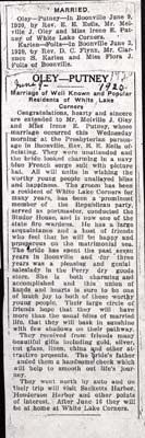 oley melville putney irene married june 3 karlen clarence folts flora married june 9 1920
