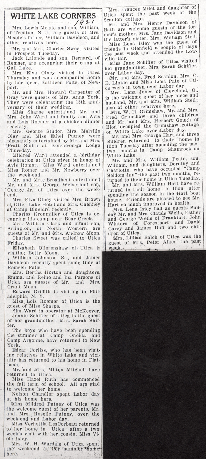 white lake corners news boonville herald 1921