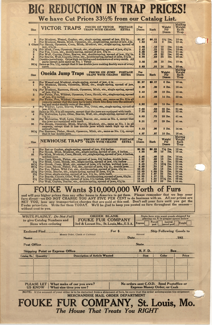 fouke fur company price list 1922