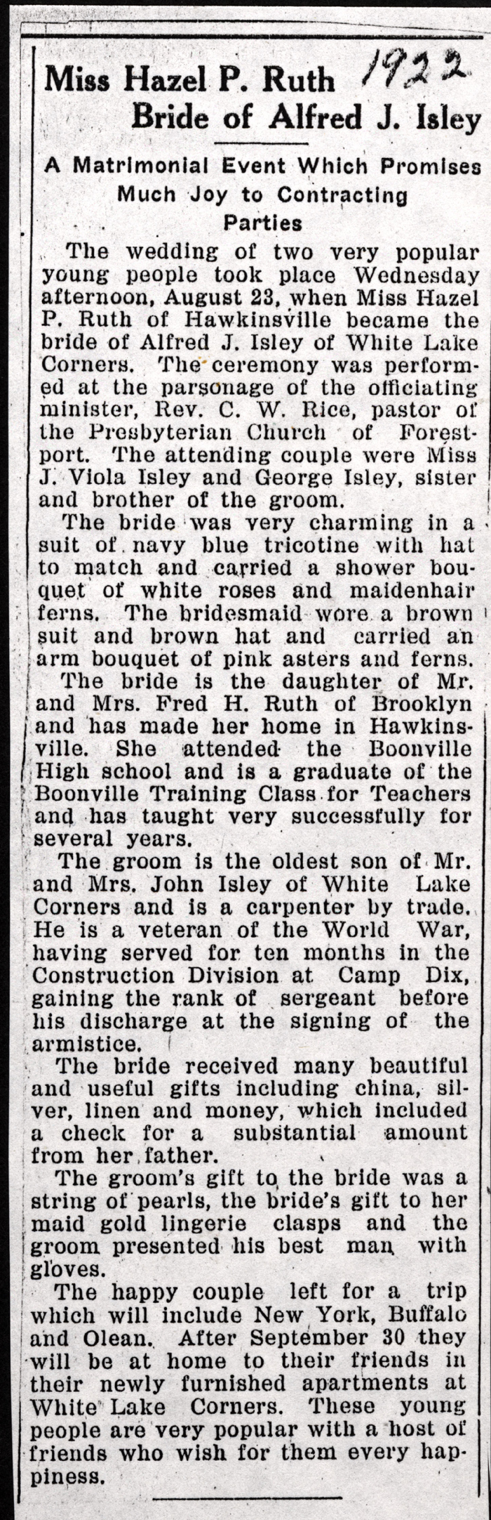 isley alfred ruth hazel married aug 23 1922