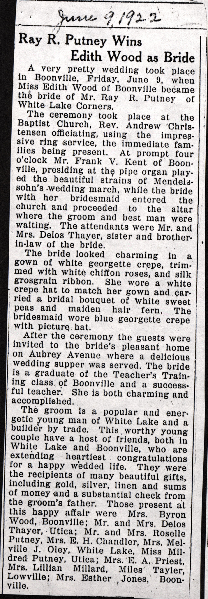 putney ray wood edith married june 9 1922