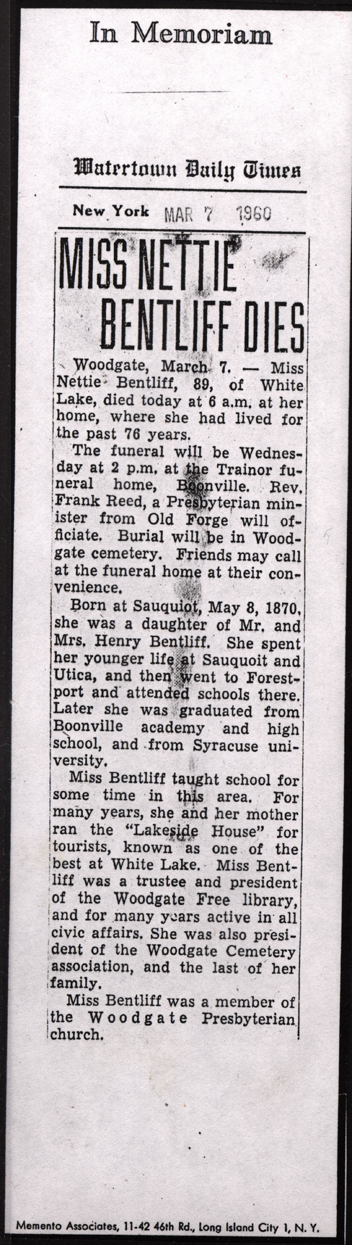 bentliff nettie obit
