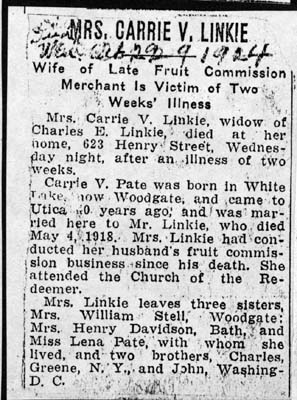 linkie carrie v pate obit