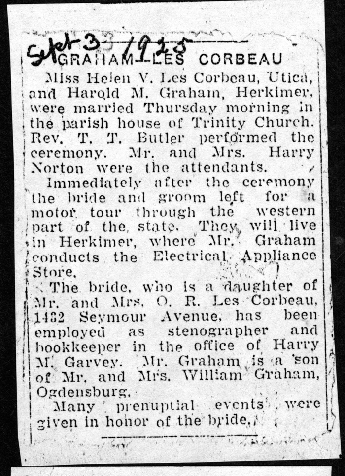 graham harold m les corbeau helen v married september 3 1925