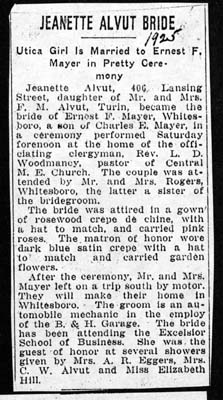 alvut jeanette mayer ernest f married saturday 1925