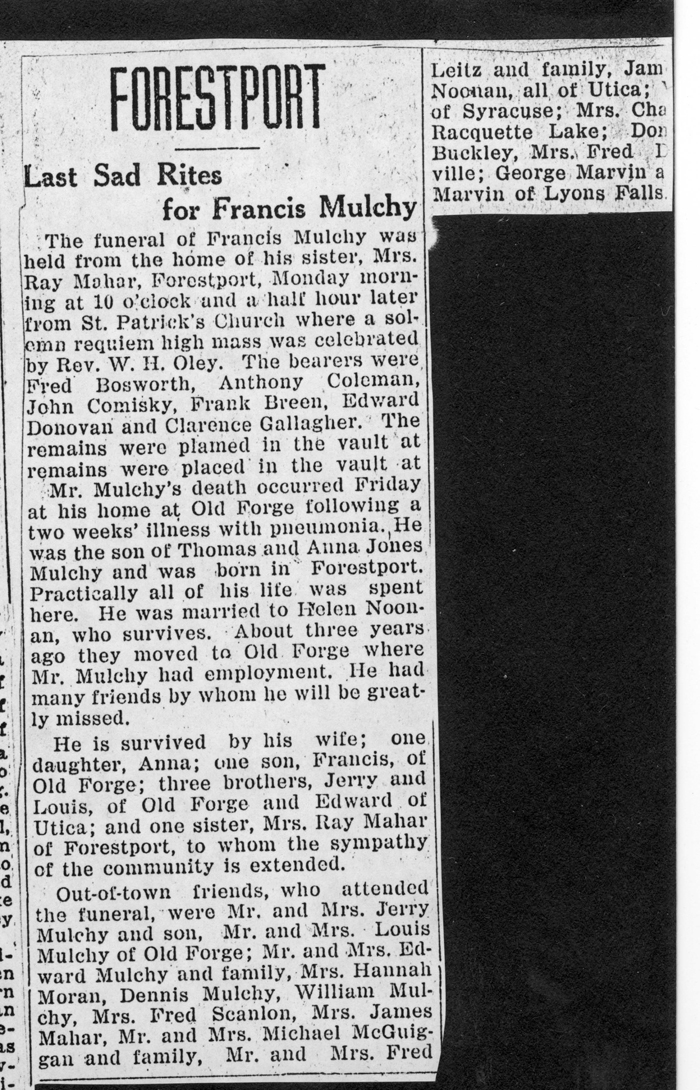 mulchy francis obit 1926