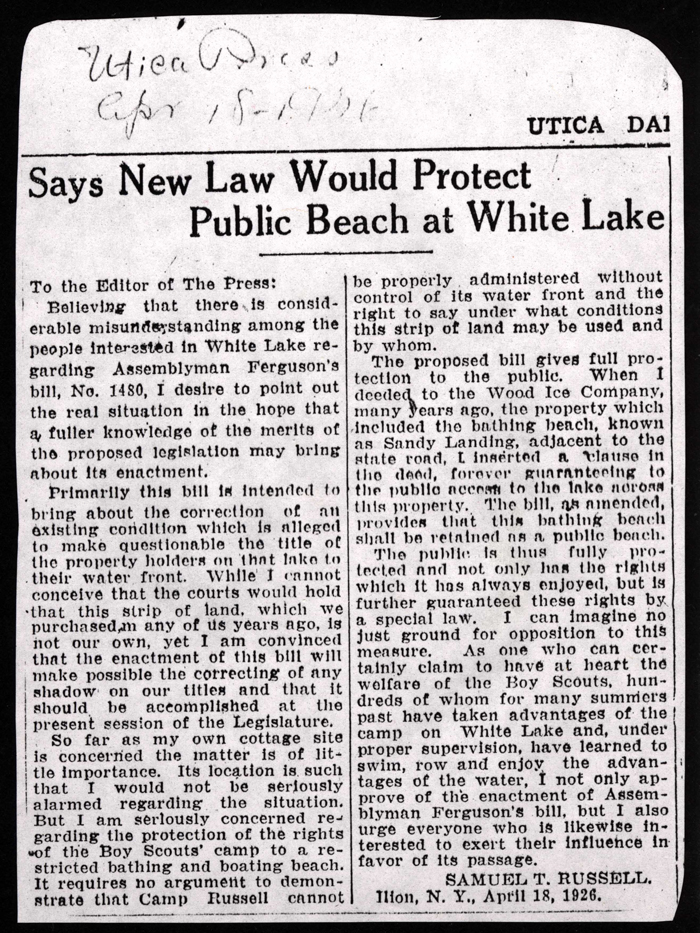 says new law would protect public beach at white lake april 18 1926