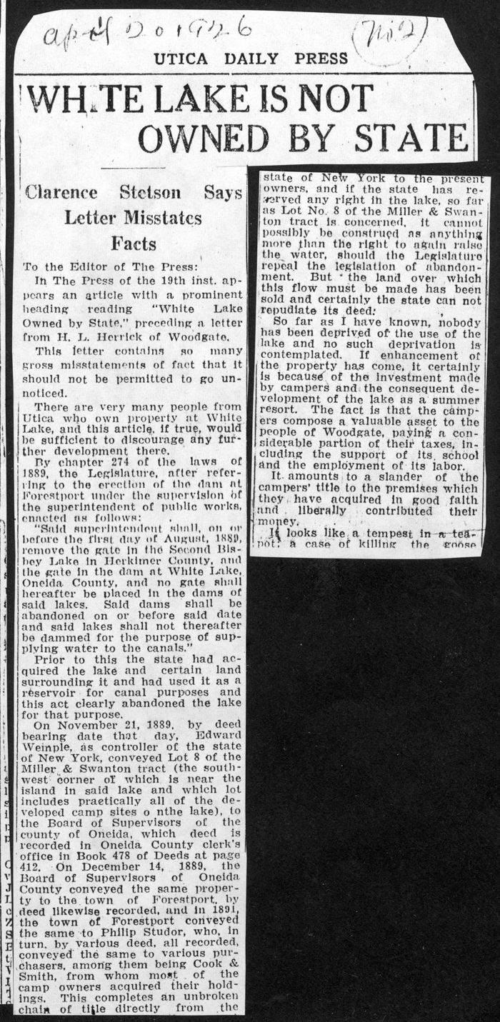 white lake land title dispute white lake is not owned by state april 20 1926
