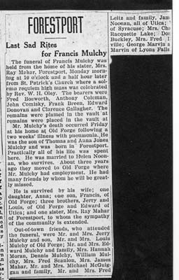 mulchy francis obit 1926