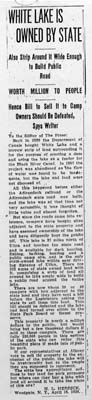 white lake land title dispute white lake is owned by state april 18 1926
