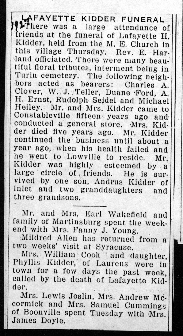 kidder lafayette h obit 1927