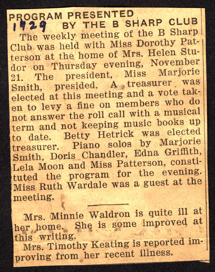 b sharp club presentation 1929