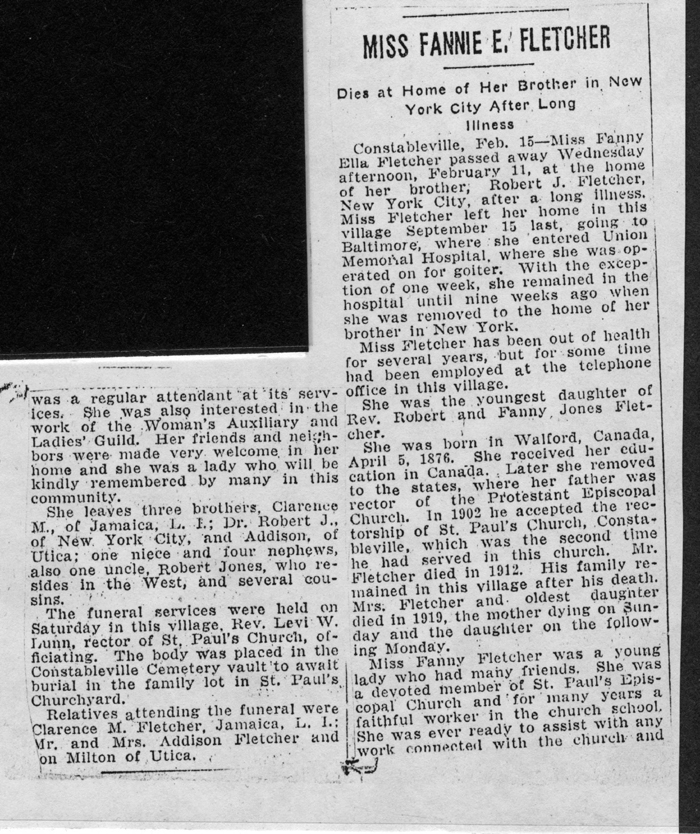 fletcher fannie fanny ella obit february 11 1929