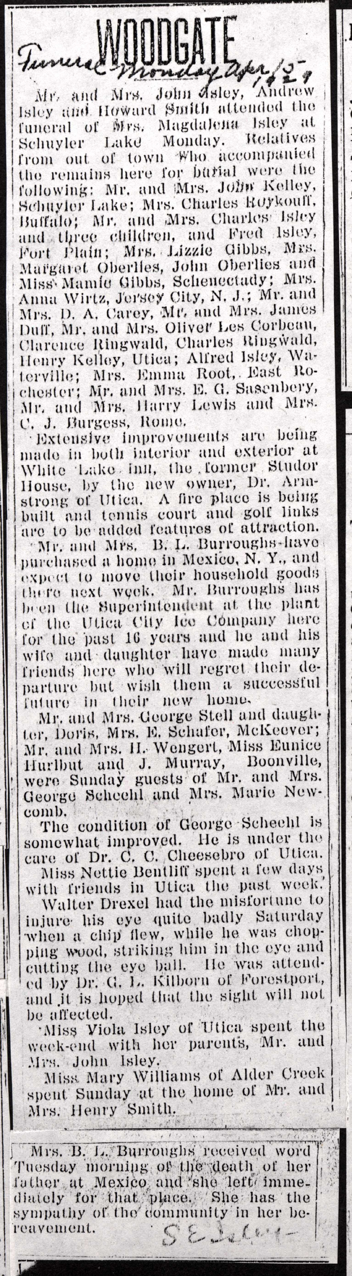 isley magdalena dupper wife of jacob obit april 11 1929 funeral april 15 1929