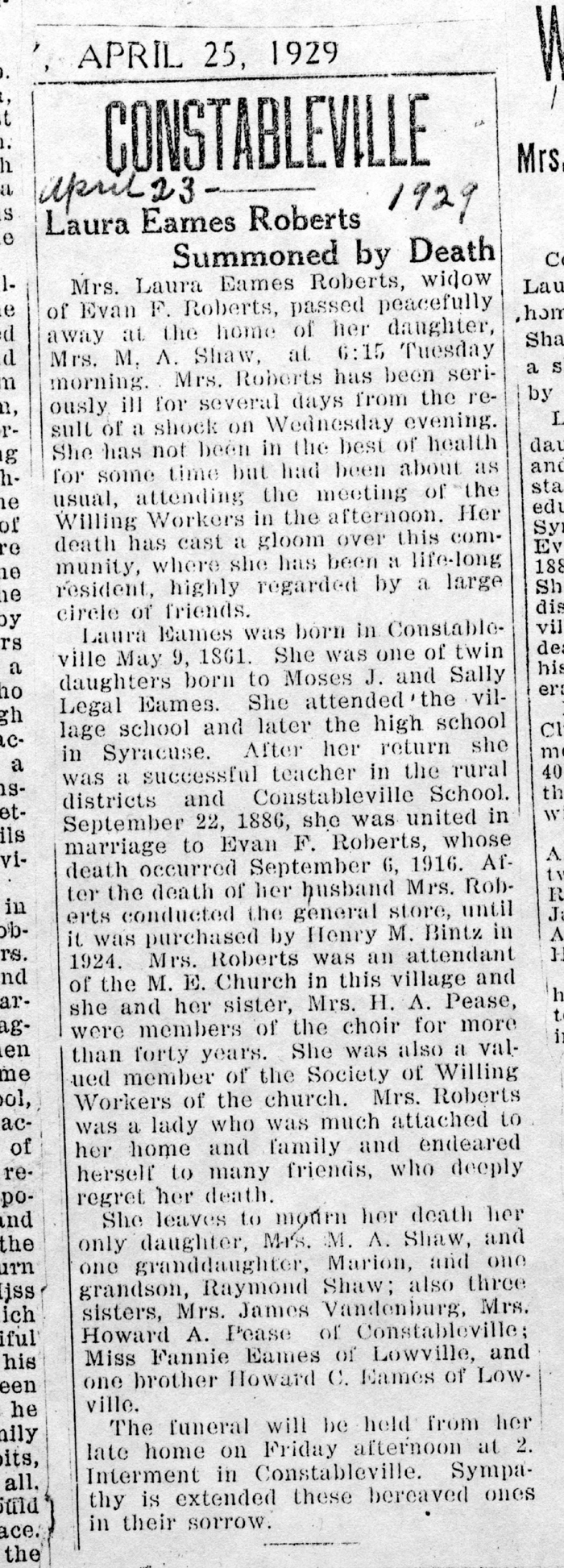 roberts laura eames wife of evan f obit april 23 1929 002