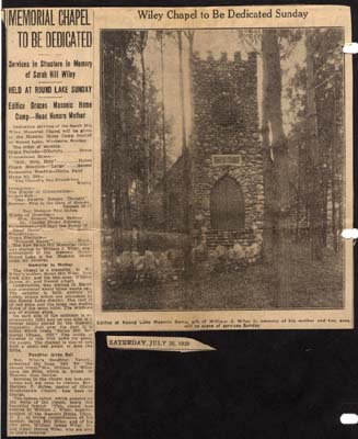 sarah hill wiley memorial chapel dedication july 20 1929