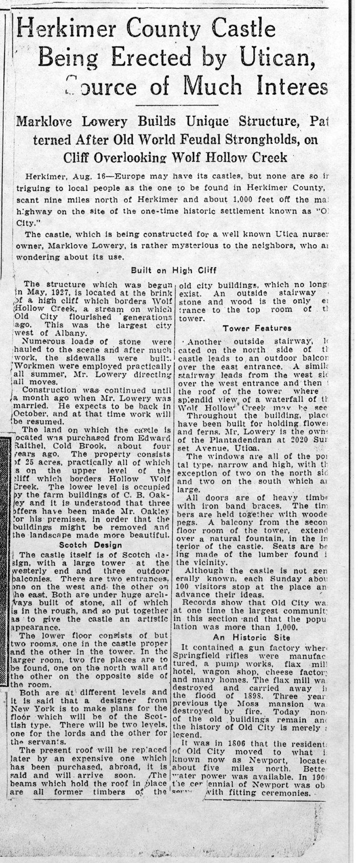 herkimer county castle being erected by utican august 16 1930