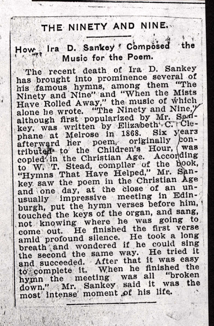 ninety and nine music composed by ira d sankey