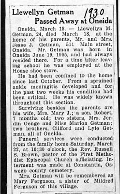 getman llewellyn m husband of mary j obit march 18 1930