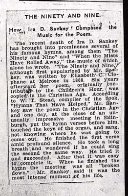 ninety and nine music composed by ira d sankey