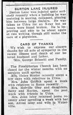 thanks from mrs george scheehl and family and burton lane injured 1930