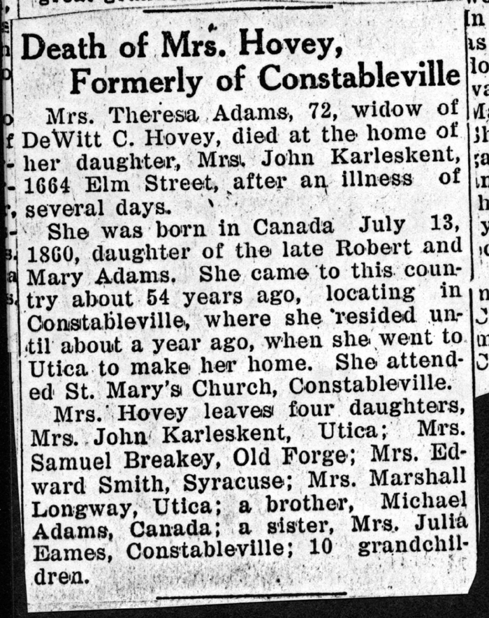hovey theresa adams wife of dewitt c obit 1931