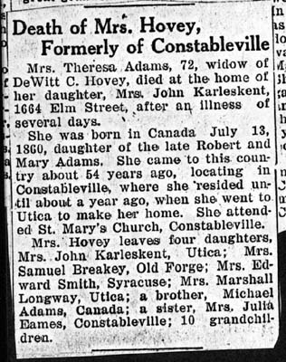 hovey theresa adams wife of dewitt c obit 1931