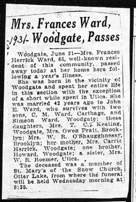 ward frances herrick wife of john obit june 31 1931